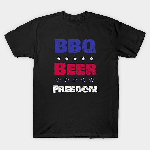 BBQ Beer Freedom Cool Patriotic Design Vintage American National Flag Colors Souvenir T-Shirt by Stell_a